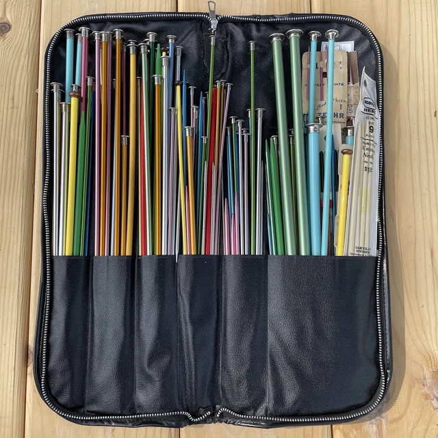 Large Vtg. Lot Of Knitting Needles Bates/Boye/Hero & More W Zip Pouch