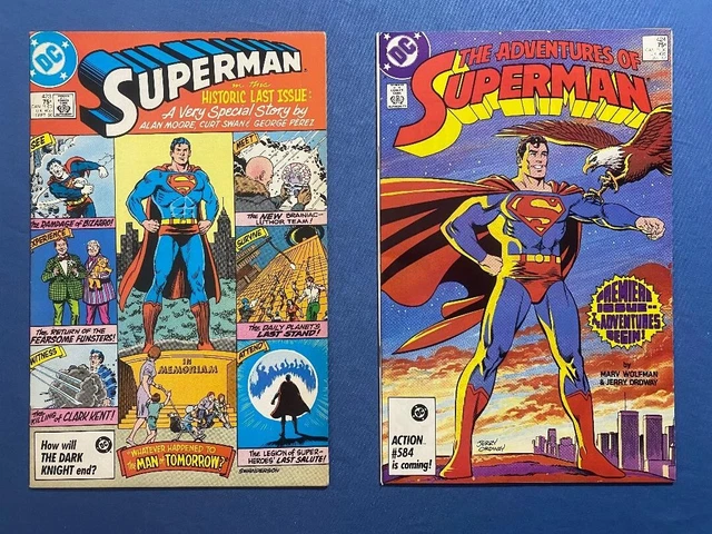 SUPERMAN # 423 VF (Last Issue) and ADVENTURES of SUPERMAN # 424 NM (First Issue)