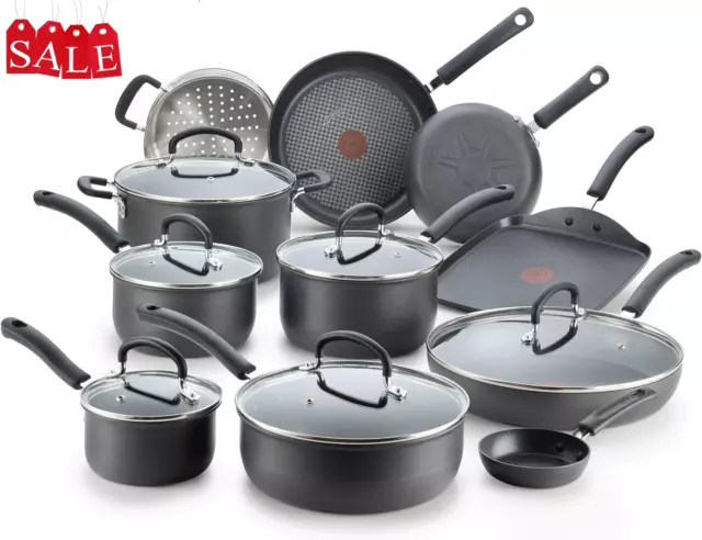 17 pcs Ultimate Hard Anodized Nonstick Cookware Set, Dishwasher Safe, Black