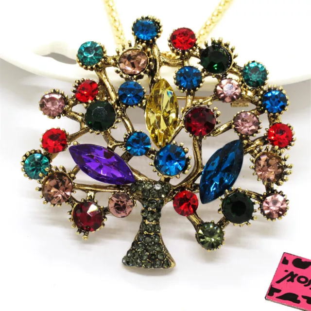 Fashion Women Color Rhinestone Hope Tree Crystal Pendant Chain Necklace