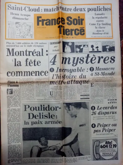 France-soir : Lundi 19 Juillet 1976 - JOSEPHINE BAKER  - SYLVIE VARTAN