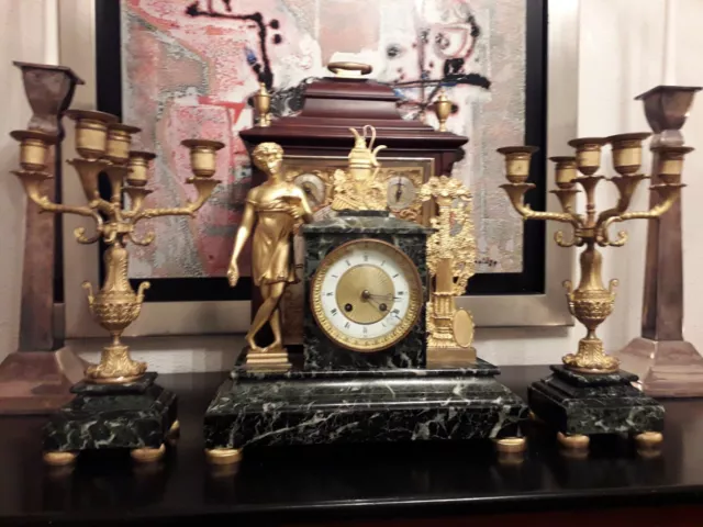 Hübsche Empire  Napoleon Uhrensatz mit Kerzenleuchter,Antike Uhr.