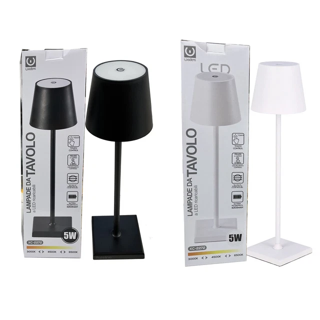 Lampada da tavolo led ricaricabile simile poldina Touch dimmer bianca nera