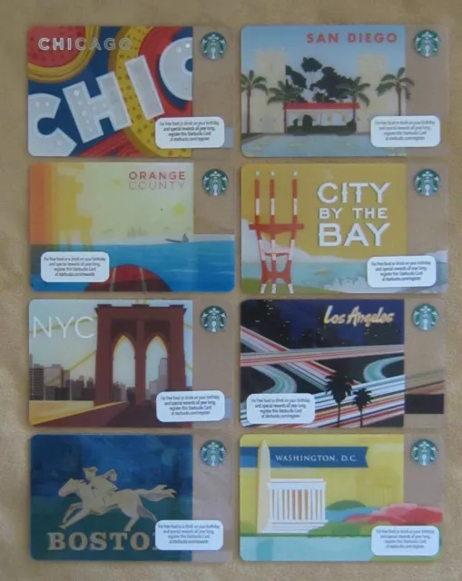 Starbucks - Complete Set of 8 USA 2013 Regional Cards  - MINT RARE Hard To Find