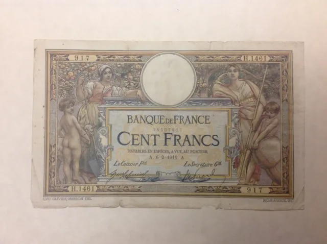 ~   1912 France  100  Francs - P 71a