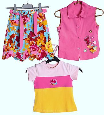 Gorgeous Unique Summer Girls 3 Piece Outfit Set Skirt T-Shirt Blouse Pink Cotton
