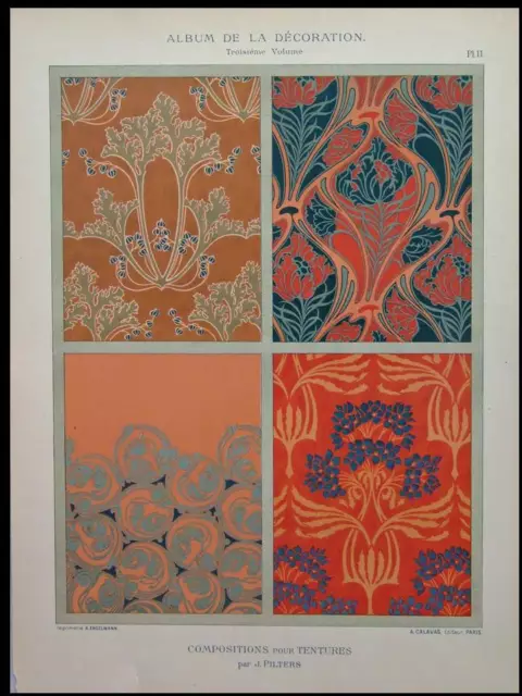 Tentures Art Nouveau, Fleurs -1901- Lithographie, Pilters