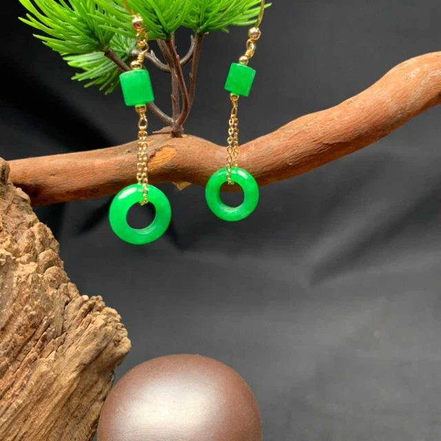 Natural Lucky Jadeite Jade Earrings 18k Hook Eardrop Ear stud Classic Women Gift