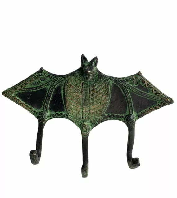 Bat Coat Hook Hanger Antique Key Towel Hat 3 Hooks Rack Wall Decor 6"