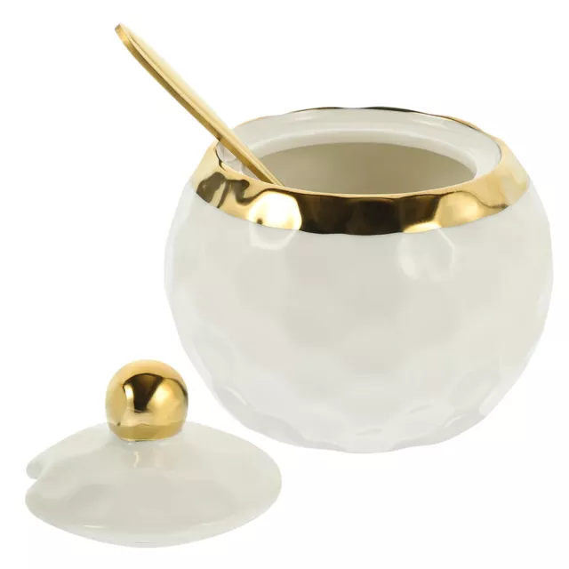 Porcelain Condiment Jar with Lid - Ceramic Seasoning Box