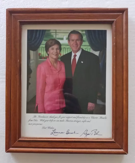 Framed George And Laura Bush Autographed Picture Vintage Charter Membership