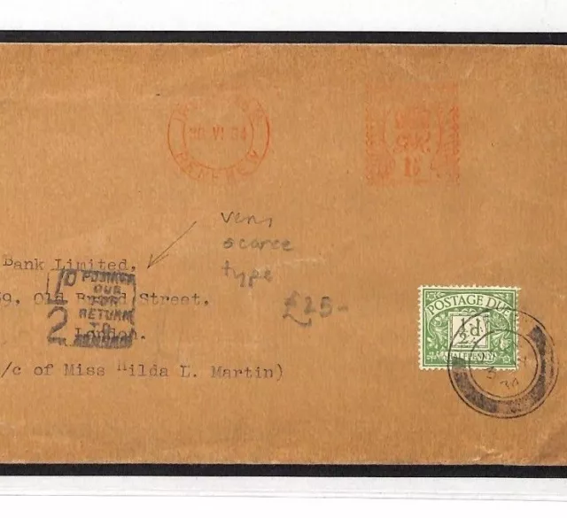 GB Scotland *Inchinnan* Undelivered Cover 1/2d CHARGE MARK Postage Due 1934 AO23