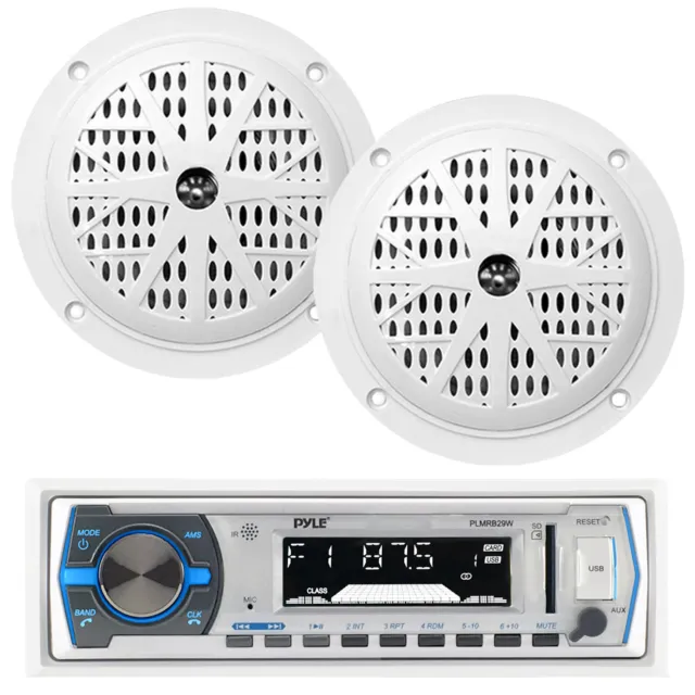 Pyle PLMRB29W Marine White USB Bluetooth AM/FM Receiver, 2x 4" Marine Speaker