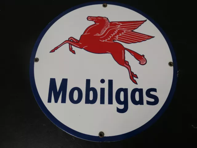 porcelain MOBILGAS gasoline shield vintage style Mobil pegasus gas pump sign