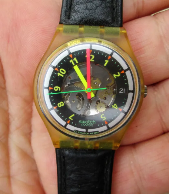 Orologio Chrono Black Line Gk402 Swatch Swiss Vintage 1991 Watch Leather Belt