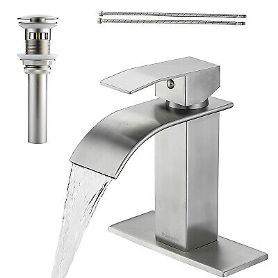 Brushed Nickel Waterfall Bathroom Vessel Sink Faucet Vessel Mixer Tap with Drain