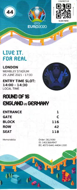 Ticket Eintrittskarte EM Euro 2020 Wembley London England - Deutschland 29.6.