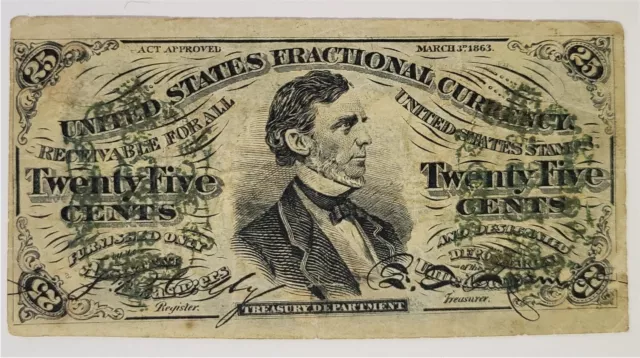 25 Cents Third Issue Fractional Currency Fr1294 Colby/Spinner, Green Back
