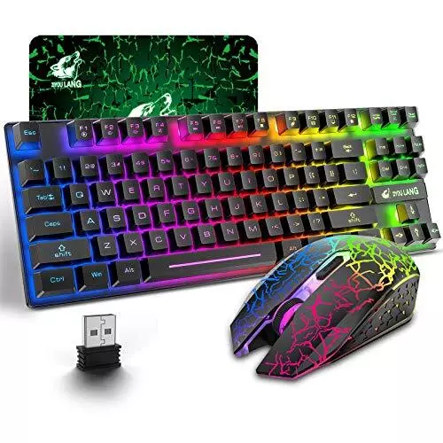 Teclado y mouse para juegos retroiluminados RGB inalámbricos para juegos de PC