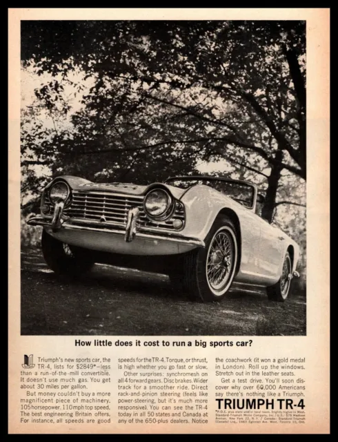 1962 Standard Triumph TR-4 Convertible Roadster $2849 Price Tag Vintage Print Ad