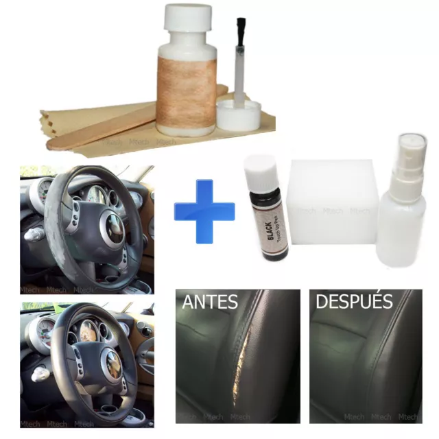 Kit de reparación para asiento de cuero negro + cuero líquido + tela reparadora