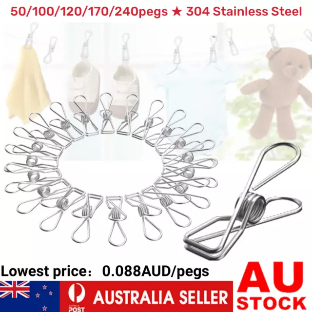 50-240 Pegs Stainless Steel Clothes Hanging Clip 6CM Pin Laundry Windproof Clamp