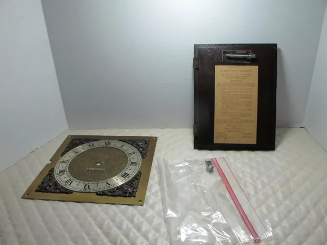 Vtg Seth Thomas Legacy 2E Clock Parts Brass Face w Cherub Corners Back Door Key