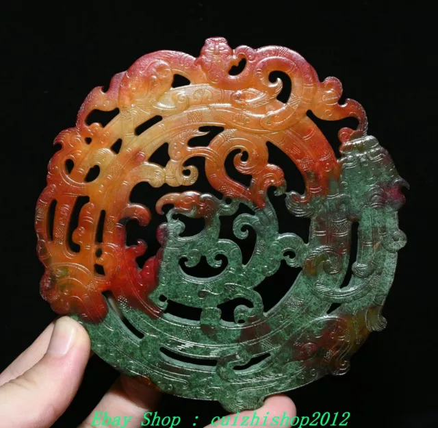 5" Old Chinese Han Dynasty Natural Hetian Jade Carve Phoenix Beast YuBi Yu Bi