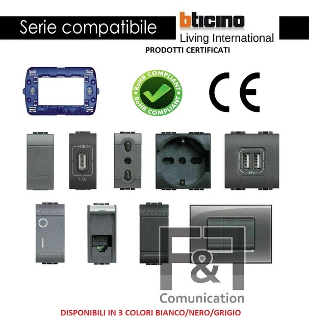 2 Pezzi Presa TV Maschio, Compatibile Con Bticino Living Light (Bianco