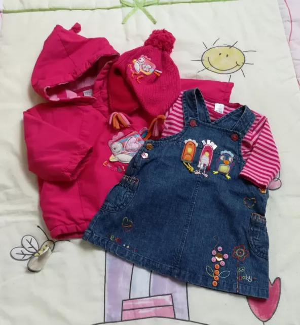 NEXT zauberhaftes Ensemble 4tlg Set Jacke Mütze LA-Body Jeansrock 3-6M 62 68