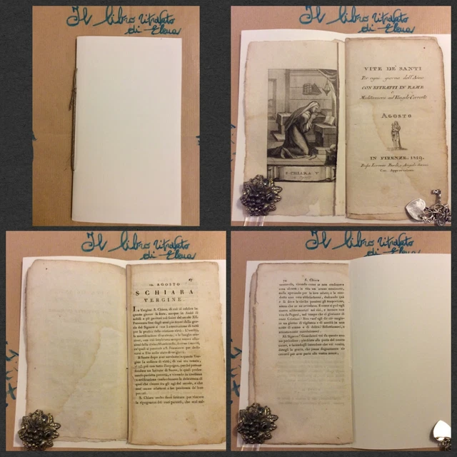 Stampa Incisione in rame 12 Agosto Santa Chiara Vergine  Vite dei Santi 1819