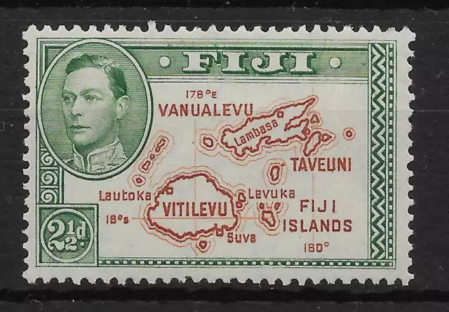 FIJI SG256ba 1942 2d BROWN & GREEN DIE II p13 EXTRA ISLAND VARIETY MTD MINT