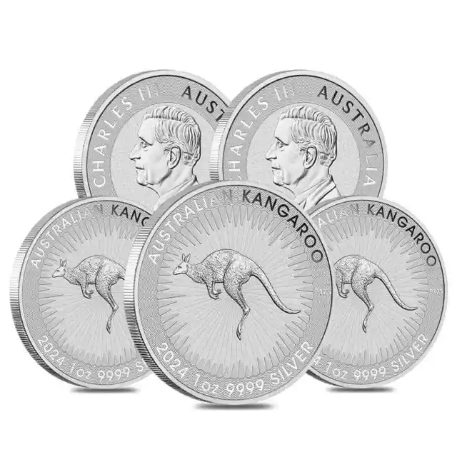 Lot of 5 - 2024 1 oz Australian Silver Kangaroo Perth Mint BU