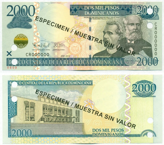 Dominican Republic Specimen Note 2000 Pesos 2012 Pick No Unc