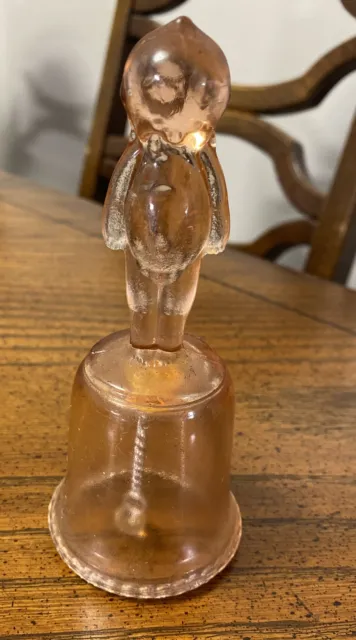 Kewpie Doll Figure Vintage Pink Depression Glass Handle Baby Bell