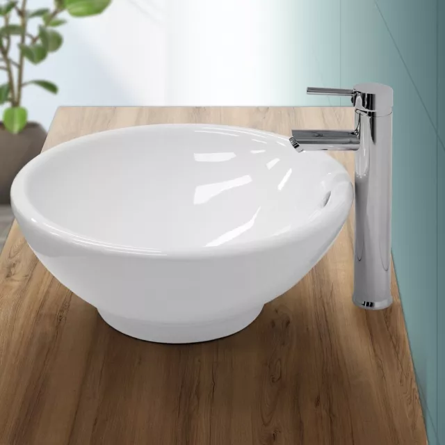 Lavabo vasque céramique a poser évier rond lave-mains bain blanc 420 x170 mm