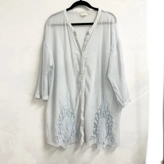 Meadow Rue Anthropologie Mesh Embroidered Ciel Tunic Top Blue Womens XL