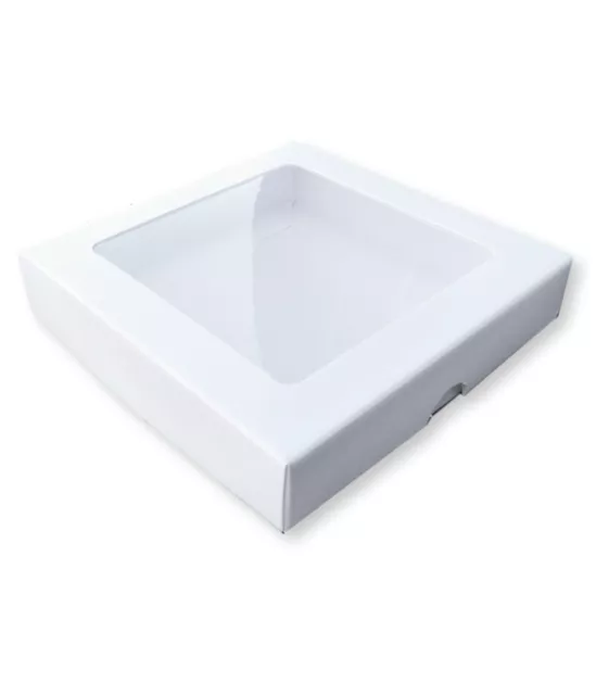 5 WHITE 5 x 5 X 1 INCH GIFT BOXES WITH WINDOW LID,GREETING CARDS,BOOKS,JEWELLERY