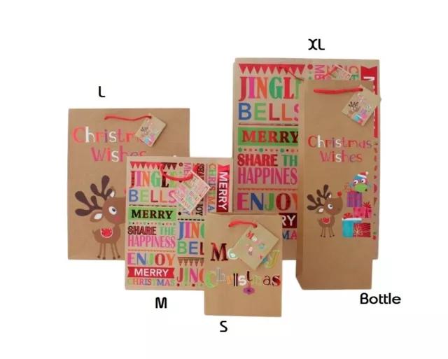 12x Christmas XMAS Gift Bags Cardboard Paper Bags w Foil S M L XL Bottle [A]