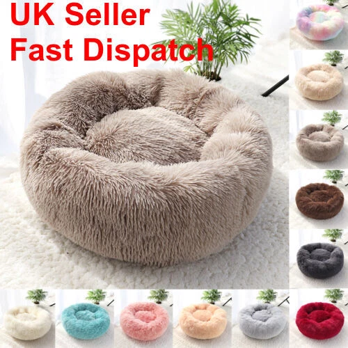 Pet Warm Fluffy Calming Bed Comfy  Long Plush Donut Nest Cushion Cat & Dog Bed