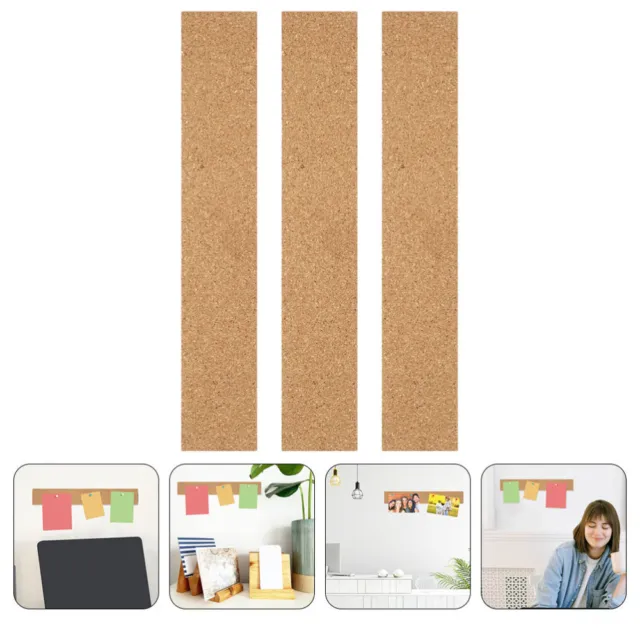 3 Pcs Self-adhesive Cork Strips Boards Natural Frameless Bulletin Batten  Thick Bar Office