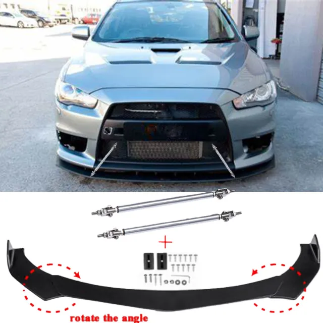 Front Bumper Lip Spoiler Splitter + Strut Rods For 2008-2015 Mitsubishi Lancer