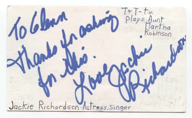 Jackie Richardson Signed 3x5 Index Card Autographed Signature Actress Singer