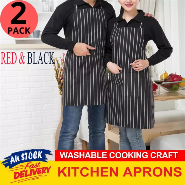 Restaurant Cooking Apron with Pocket Chef Waiter Kitchen Cook Striped Aprons AUS