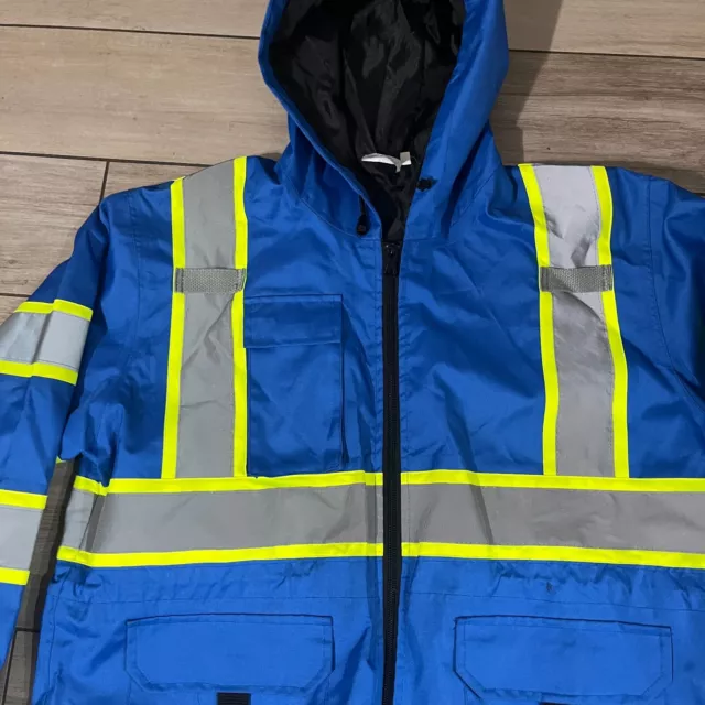 High Visibility Reflective Jacket w Hood  Mens Small , Hi Vis Waterproof Class 3