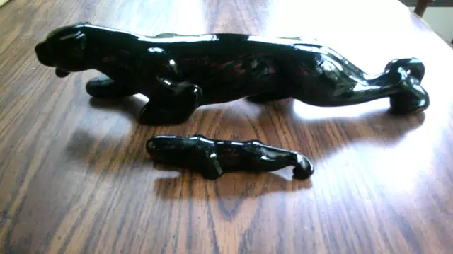 Vintage 1950's set Black Panther Figurines Redware Pottery Japan