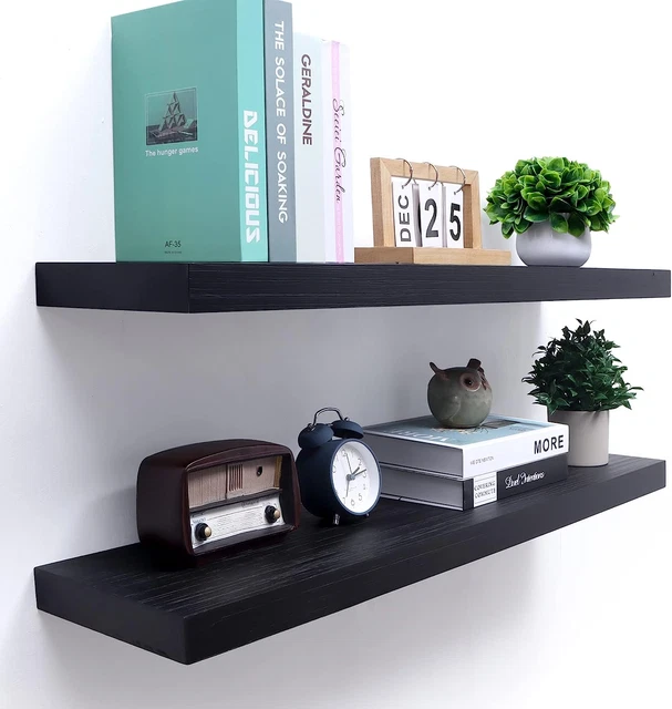 Black Floating Shelves 36 Inch Long, 8 Inch Deep Wood Shelves for Wall Mounted,