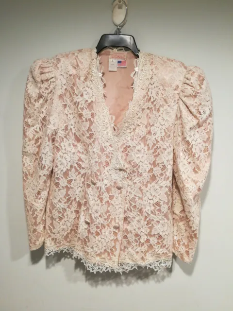 Vintage Susan Lane's Country Elegance Victorian Lace Sz L Double Breasted Blazer