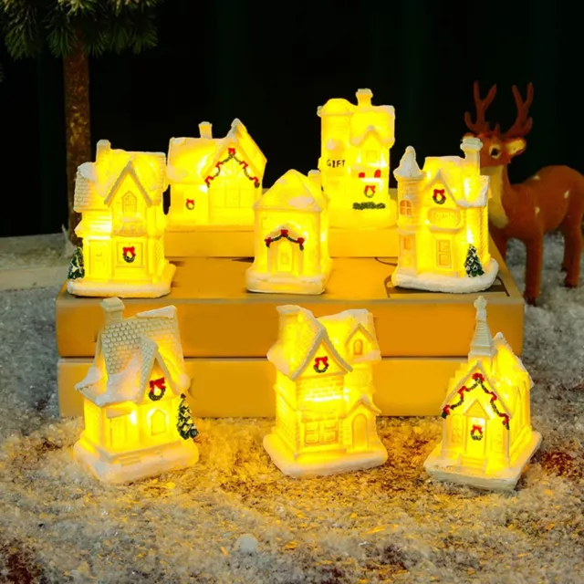 Mini ornement paysage résine blanche maison de Noël avec lumière