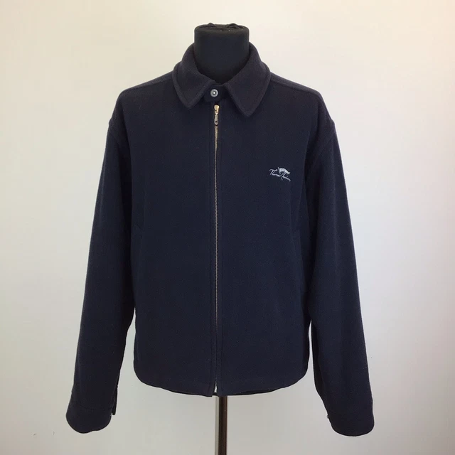 Thomas Burberry Size L Large Mens Wool Jacket Navy Pockets Zip Lined Collar